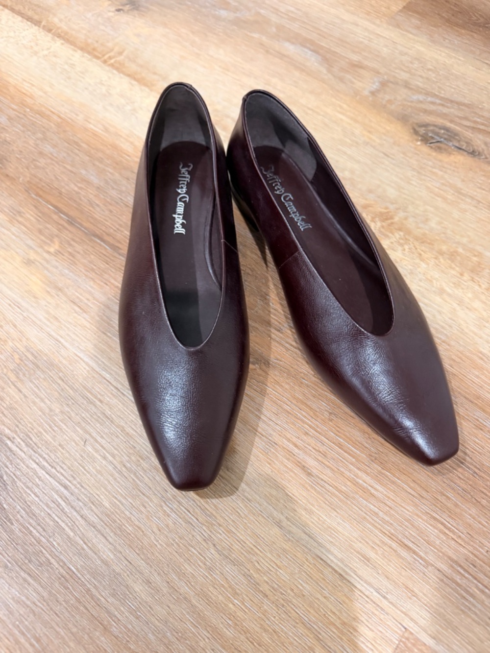 Jeffrey Campbell Hinted Brown Leather Pointed Toe High Vamp Flats